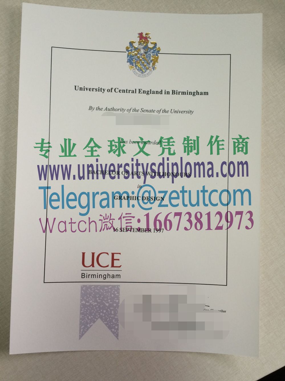购买原版伯明翰中英格兰大学毕业证成绩单