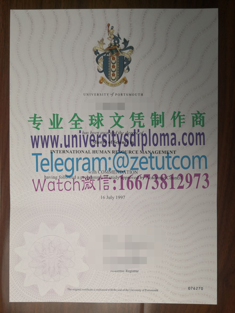 购买原版朴茨茅斯大学毕业证成绩单