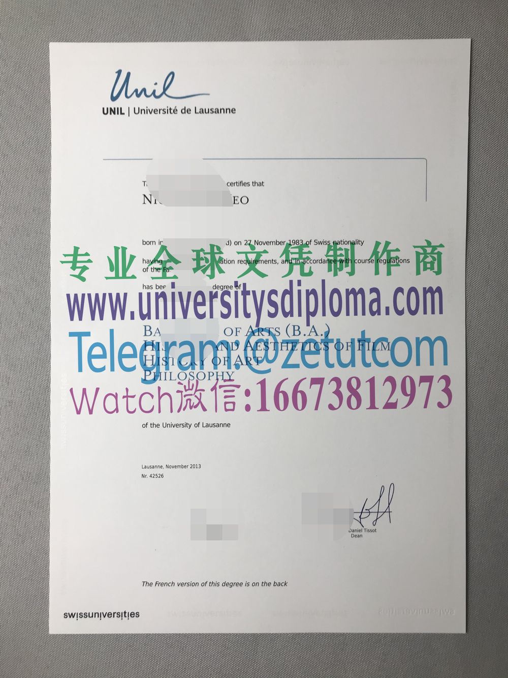 购买原版洛桑大学毕业证成绩单